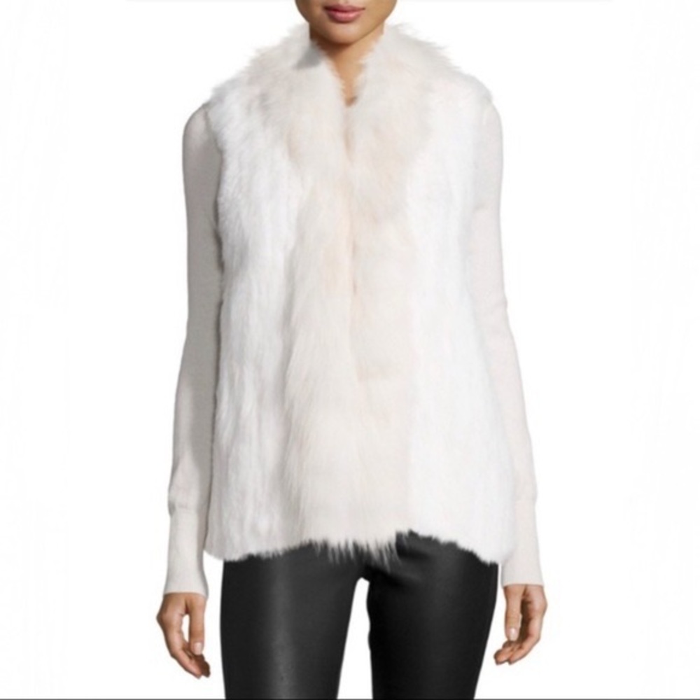 Elizabeth and James white rabbit fur vest